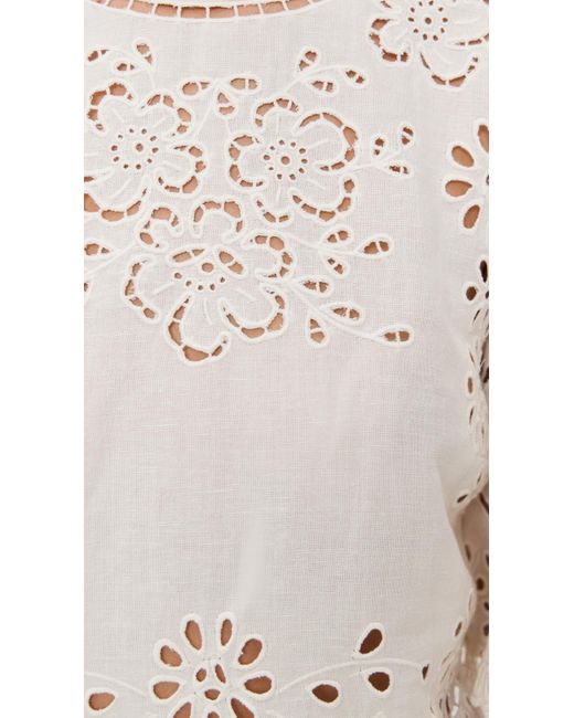 Sea White Lula Embroidery Short Sleeve Top