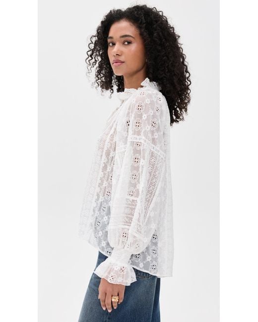 Alice + Olivia White Norah Eyelet Peasant Blouse