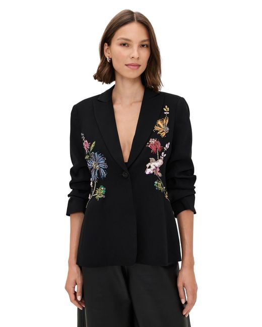 Cinq À Sept Black Floral Mixed Media Scrunched Cheyenne Blazer