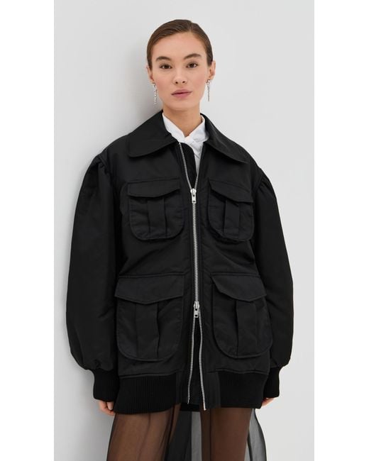 Simone Rocha Black Puff Sleeve Multi Pocket Bomber Jacket