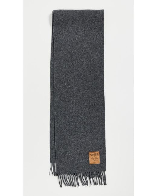 Ganni Gray Double Face Wool Solid Scarf