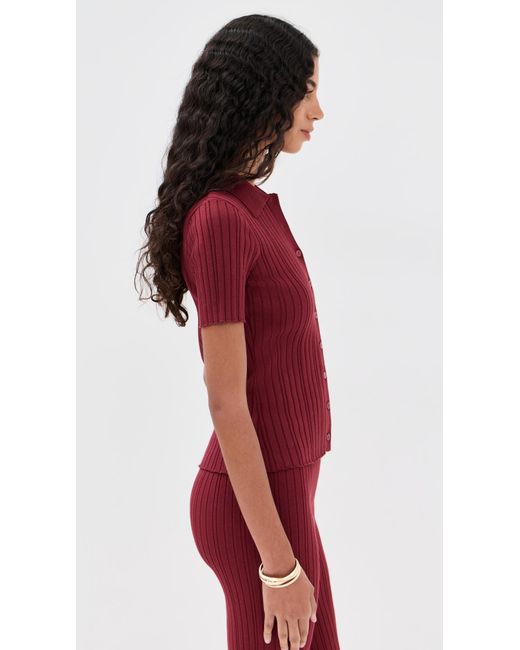 Le Bos Red Ribbed Button Up