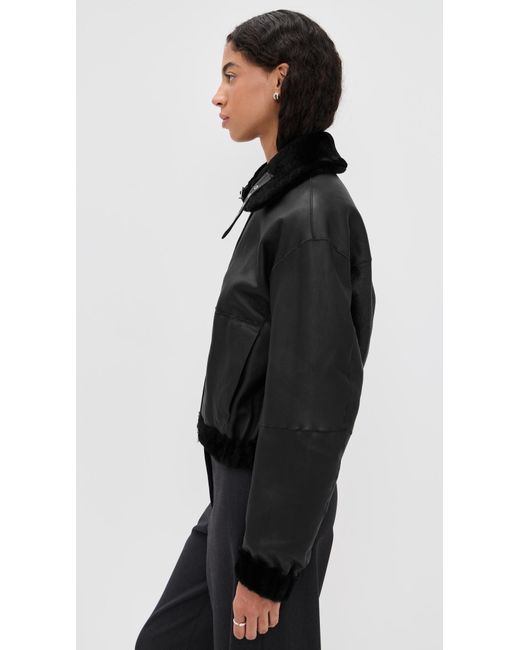 Helmut Lang Black Shearling Bomber Jacket