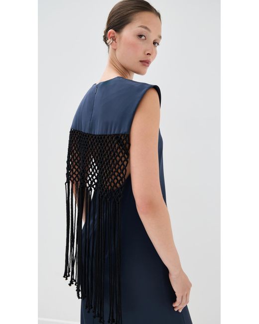 Tibi Blue Stretch Silk Nylon Macrame Dress