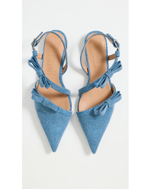 Ganni Blue Multi Bow Pointy Cut Out Ballerina Flats