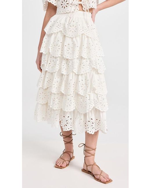 Sea White Tali Lace Tiered Skirt