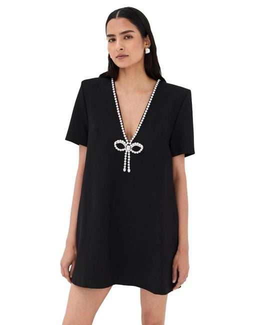 Area Black Crystal Bow V-Neck T-Shirt Dress
