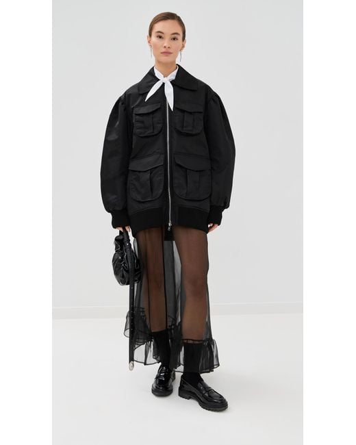 Simone Rocha Black Puff Sleeve Multi Pocket Bomber Jacket