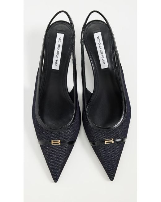 Victoria Beckham Black B Buckle Kitten Heel Slingbacks
