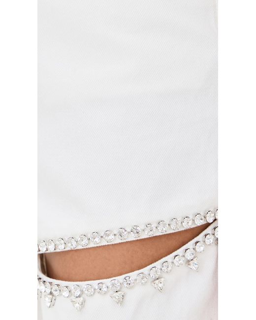 Area White Crystal Slit Jeans
