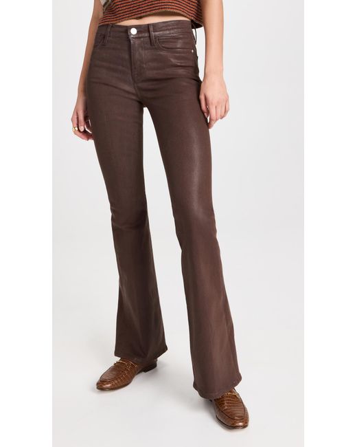 FRAME Le High Flare Coated Jeans in Brown Lyst