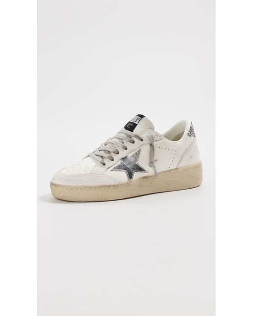Golden Goose Deluxe Brand White Ballstar 2 Leather Upper And Spur Laminated Star Glitter Heel Sneakers
