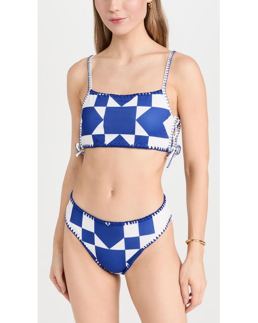 Sea Blue Tanya Print Bikini Top With Ties