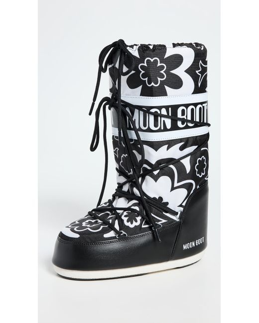 Moon Boot Black Icon Flower Boots