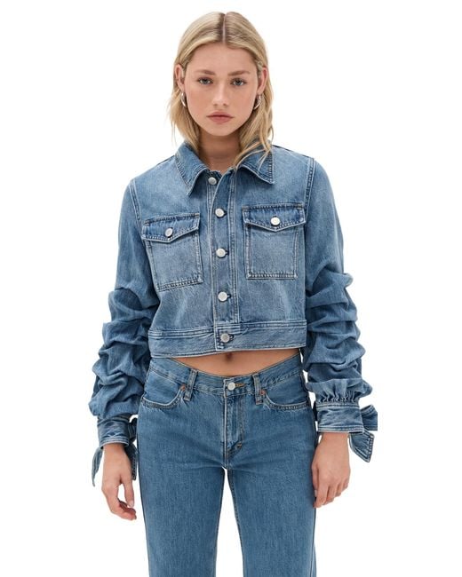 Alice + Olivia Tiff Denim Jacket With Bow Sleeve in Blue | Lyst