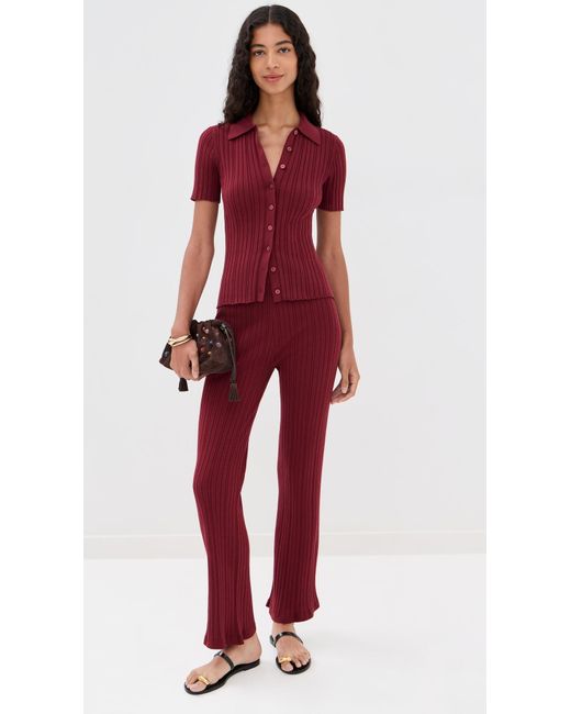 Le Bos Red Ribbed Button Up