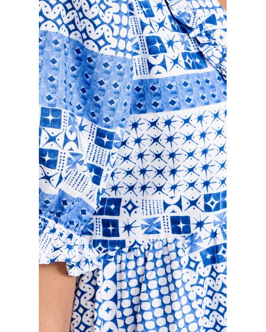 English Factory Blue Geometric Print Tiered Midi Dress