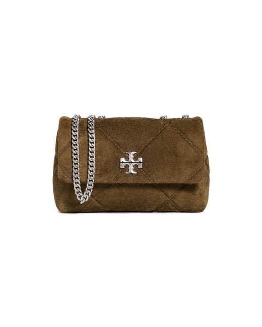 Tory Burch Brown Kira Diamond Quilt Suede Small Convertible Bag