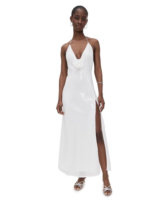 bardot aradia sequin halter slip dress in White greek linen