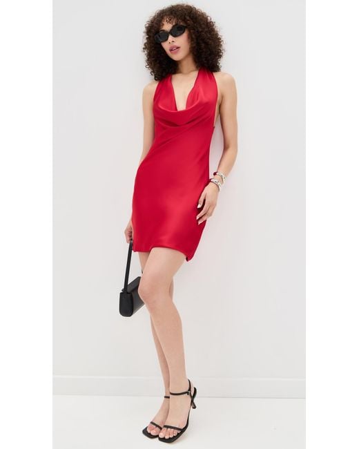 Norma Kamali Halter Drape Mini Dress in Red | Lyst
