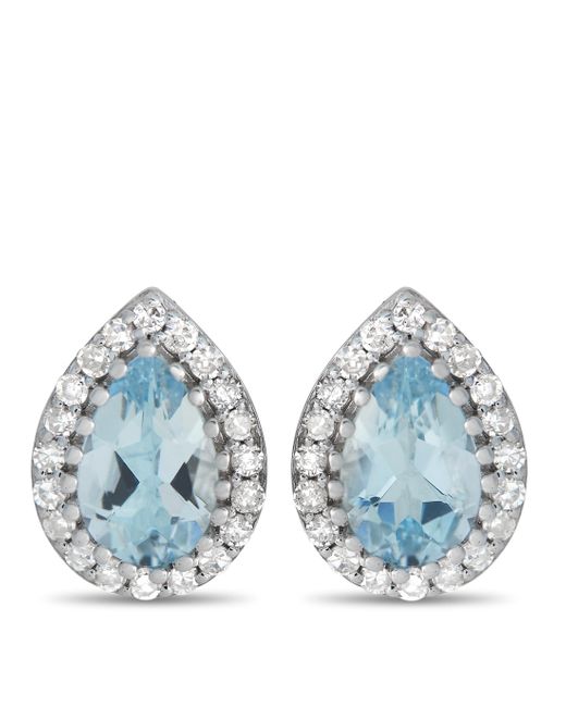Non-Branded Blue Lb Exclusive 14k Gold 0.17ct Diamond And Aquamarine Pear Halo Stud Earrings Er4-15272wqa