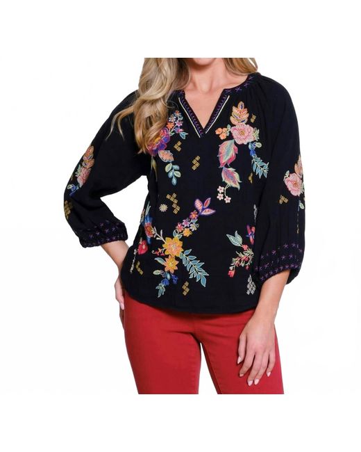 Tru Luxe Embroidered Split Neck Top