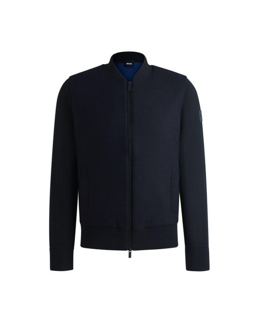 Boss Blue Regular-Fit Zip-Up Jacket With Padded Front Panel for men