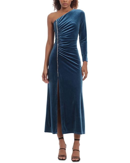 Donna Morgan Blue Velvet Mid-calf Midi Dress