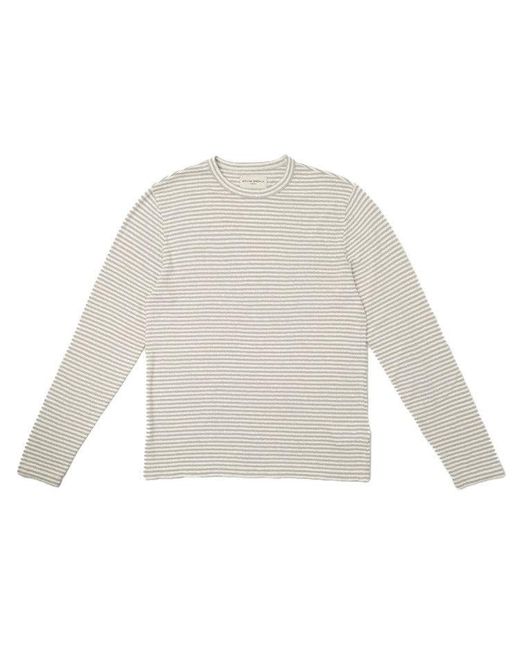 Officine Generale White Yarn-Dyed Long-Sleeve Crewneck Tee With Self-Fabric Collar for men