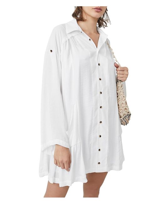 Free People White Moonstruck Comfy Flowy Shirtdress