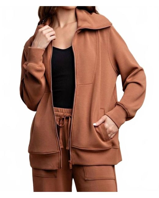 Rae Mode Brown Modal Poly Full Zip Jacket