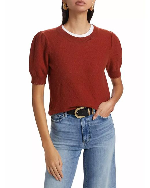 FRAME Red Pointelle Puff-Sleeve Sweater