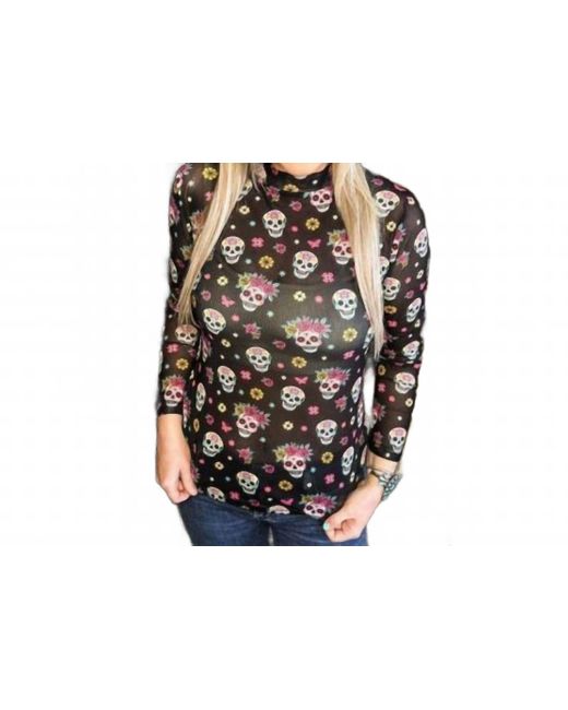 Sterling Kreek Black Life Is Brief Sugar Skull Mesh Top