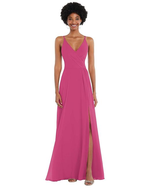 After Six Pink Faux Wrap Criss Cross Back Maxi Dress With Adjustable Straps