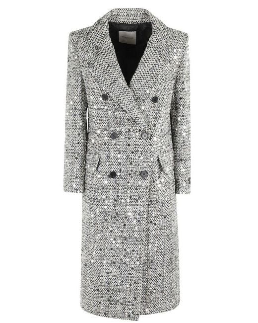 ERMANNO FIRENZE Gray Double-Breasted Coat With All-Over Sequin Inserts