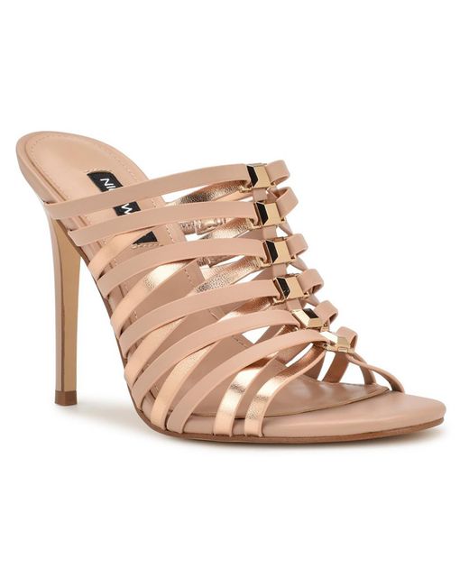 Nine West Pink Must 3 Faux Leather Strappy Slide Sandals