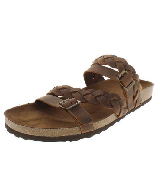 White Mountain Brown Holland Buckle Braided Footbed Sandals