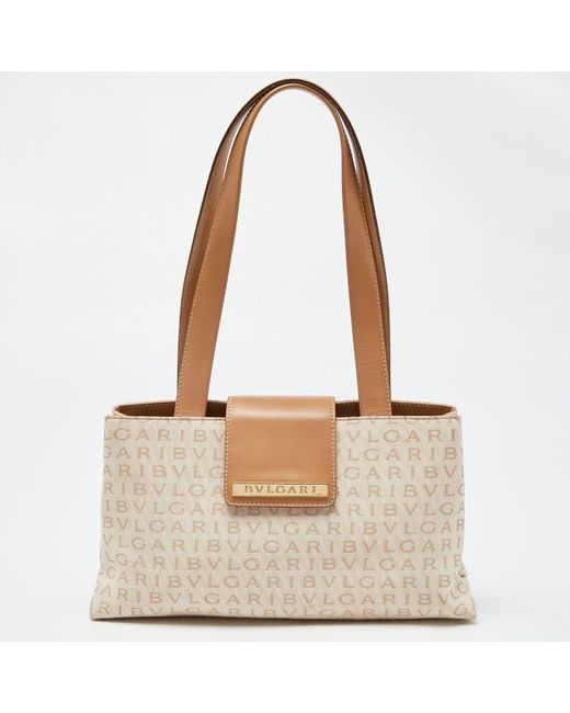 BVLGARI Natural Signature Canvas And Leather Tote