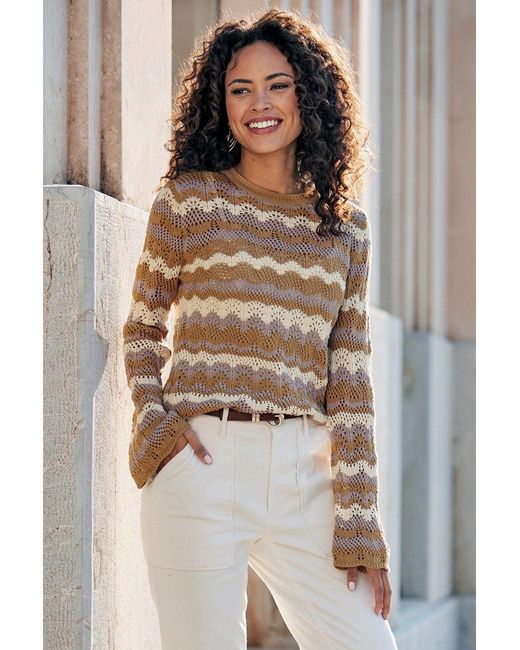 Lascana Brown Open Knit Wavy Stripe Sweater