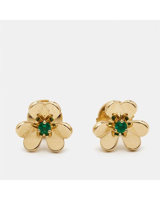 Van Cleef & Arpels Metallic Frivole Emerald 18k Gold Earrings