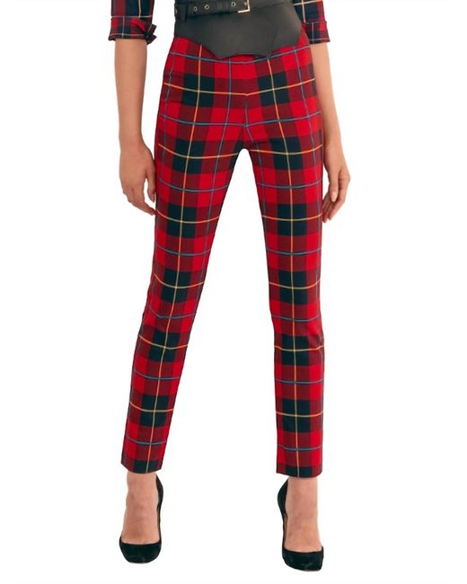 Gretchen Scott Plaidly Cooper Gripeless Pull On Pant In Red Multi/plaid