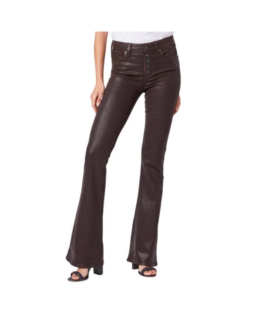 PAIGE Brown Lou Lou Coated High Rise Flare Jeans