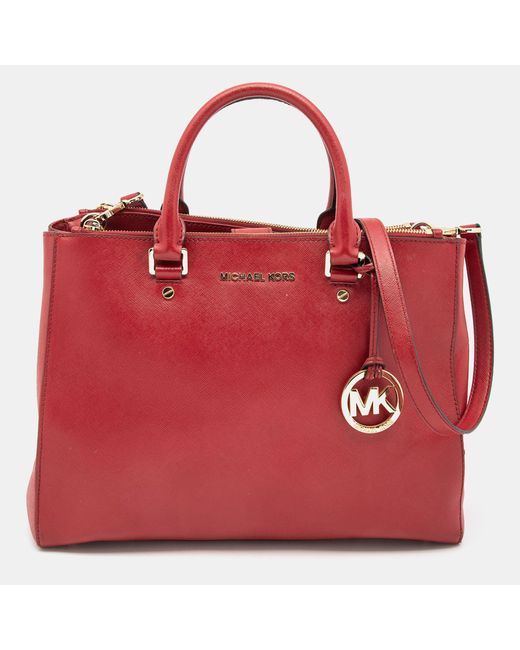 MICHAEL Michael Kors Red Leather Jet Set Double Zip Tote