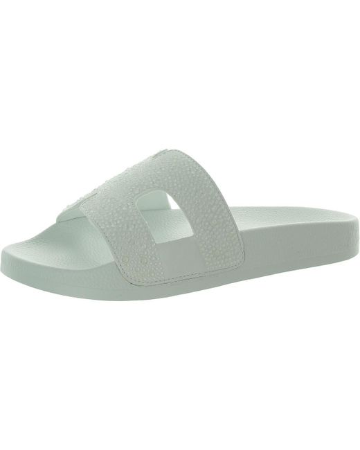 INC Blue Pia Rhinestone Slip-In Slide Sandals