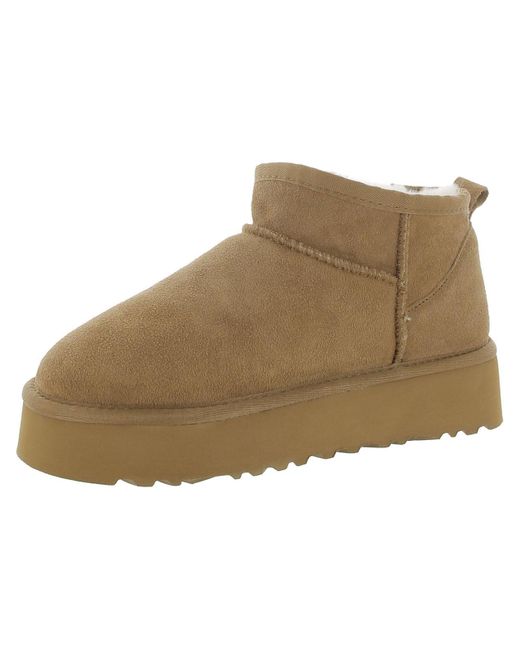 Ugg Brown Classic Ultra Mini Platform Suede Sherpa Ankle Boots