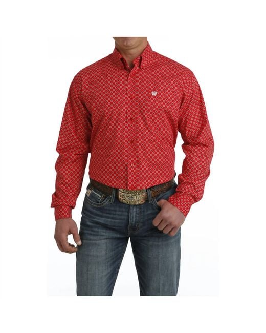 Cinch Red Long Sleeve Buttondown Shirt for men