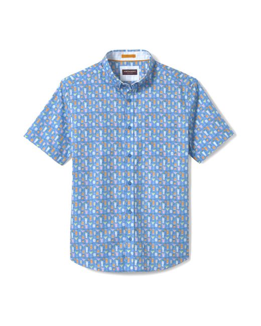 Johnston & Murphy Blue Printed Cotton Short-sleeve Shirt for men