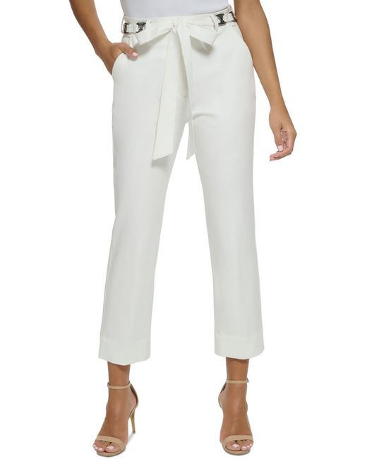 Donna Karan White Belted Cotton Cropped Pants