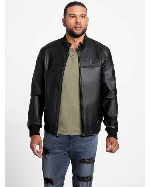Guess Factory Aaron Faux-leather Moto Jacket in Black for Men | Lyst