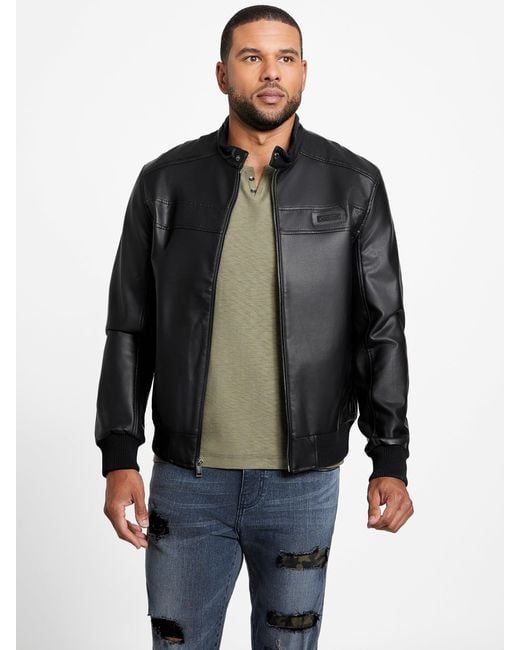 Guess Factory Aaron Faux-leather Moto Jacket in Black for Men | Lyst